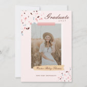 Girly Pink & Blue Terrazzo Photo Afstuderen Kaart (Voorkant)