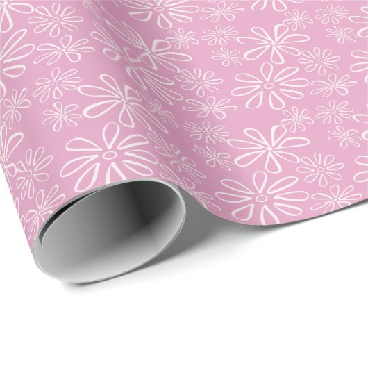 Girly Pink Blush Floral Doodle Pattern Cadeaupapier (Rol Hoek)