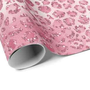 Girly Pink Blush Glitter Leopard Print Cadeaupapier