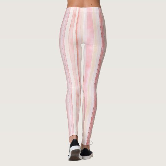 Girly Pink Blush White Stripes Leggings (Achterkant)