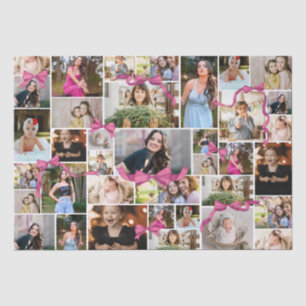 Girly Pink Bow 12 herhaalde foto's in een collage Tissuepapier