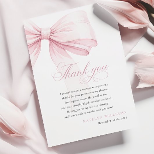 Girly Pink Bow Baby shower Bedankkaart
