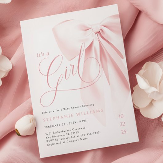 Girly Pink Bow Baby shower Kaart