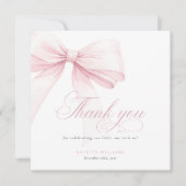 Girly Pink Bow Baby shower Square Bedankkaart (Voorkant)