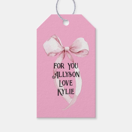 Girly Pink Bow Cadeaulabel (Voorkant)