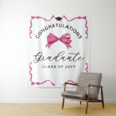 Girly Pink Bow Congrats Afstuderen Achtergrond Wandkleed (In situ)