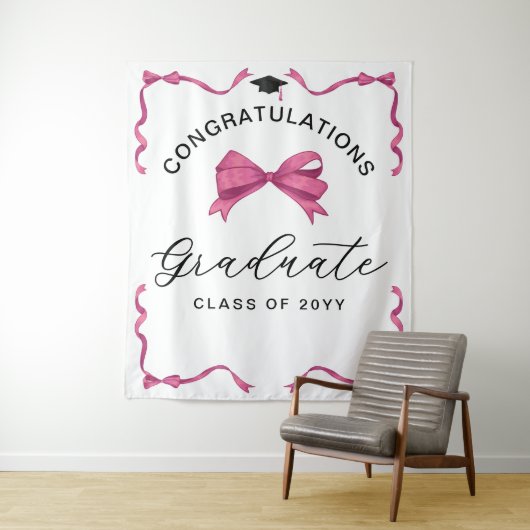 Girly Pink Bow Congrats Afstuderen Achtergrond Wandkleed (In situ)