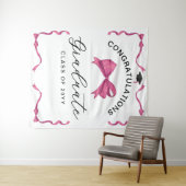 Girly Pink Bow Congrats Afstuderen Achtergrond Wandkleed (In Situ (horizontaal))