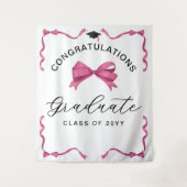 Girly Pink Bow Congrats Afstuderen Achtergrond Wandkleed (Voorkant)