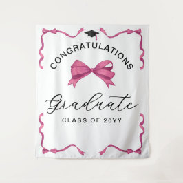 Girly Pink Bow Congrats Afstuderen Achtergrond Wandkleed