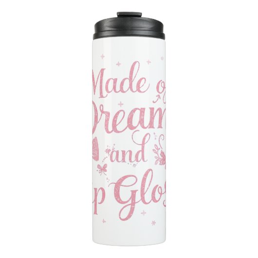 Girly Pink Bow "Dreams and Lip Gloss" Quote Thermosbeker (Voorkant)