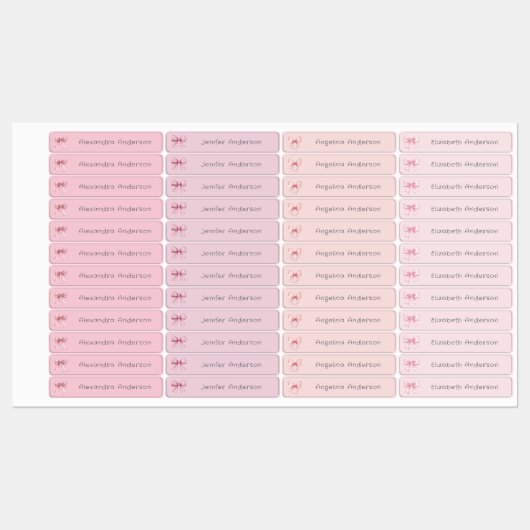 Girly Pink Bow Waterdichte Naam Labels (Vel)
