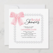 Girly Pink Bow White Pearl Vrijgezellenfeest Kaart (Voorkant)