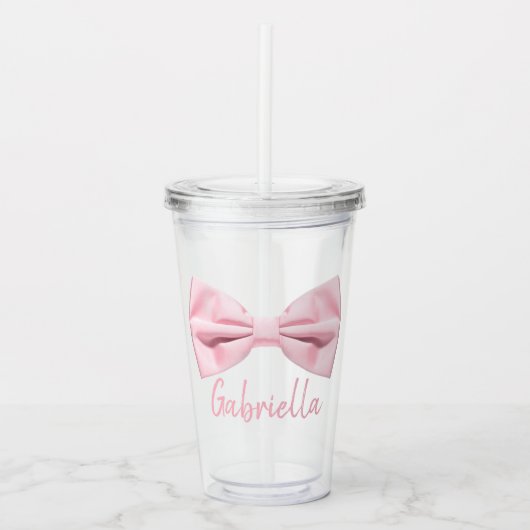 Girly Pink Bow With Name Preppy Custom 16oz, Clear Acryl Drinkbeker (Voorkant)