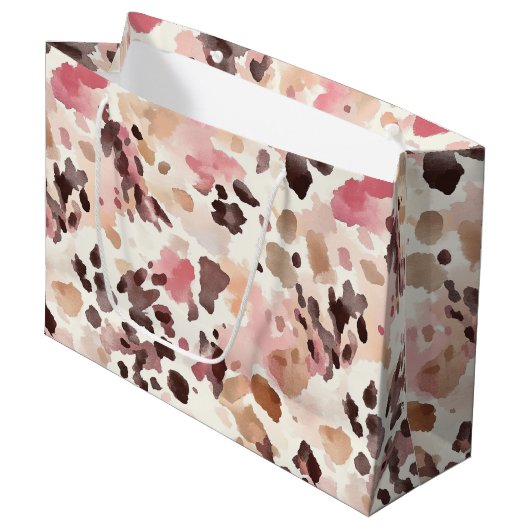 Girly Pink Brown Cream Leopard Animal Print Groot Cadeauzakje (Voorkant Gekanteld)