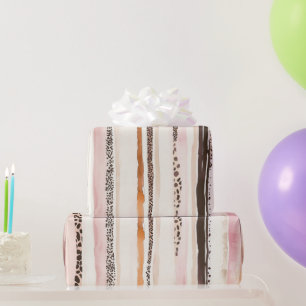 Girly Pink Brown Leopard Print Verjaardag Cadeaupapier