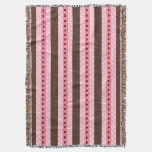 Girly Pink & Brown Stripes en Polka Dots Pattern Deken (Voorkant Verticaal)