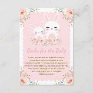 Girly Pink Bunny Rabbit Baby shower Book Request Informatiekaartje