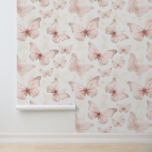 Girly Pink Butterflies Behang (Applicatie)