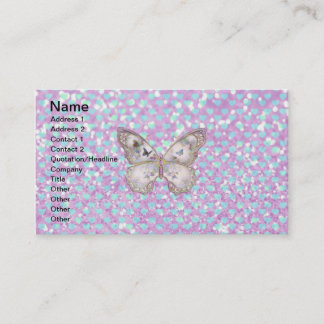 Girly Pink Butterfly Blue Hearts Glitter Pattern Visitekaartje