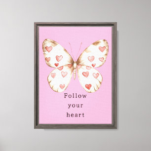 Girly Pink Butterfly Hearts Canvas Afdruk