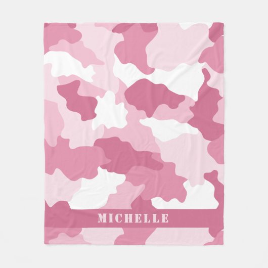 Girly Pink Camo Camouflage Monogram Naam Fleece Deken (Voorkant)