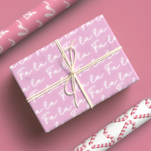 Girly Pink Candy Cane Fa La Calligraphy Xmas Inpakpapier Vel