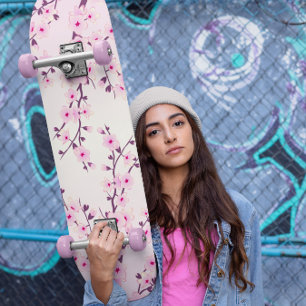 Girly Pink Cherry Blossom Floral Skateboard