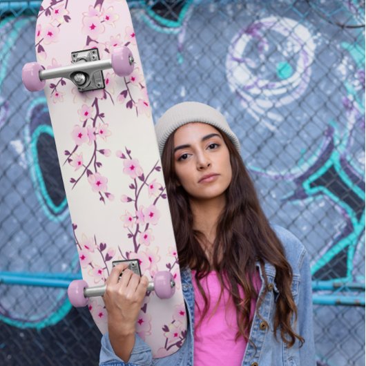 Girly Pink Cherry Blossom Floral Skateboard