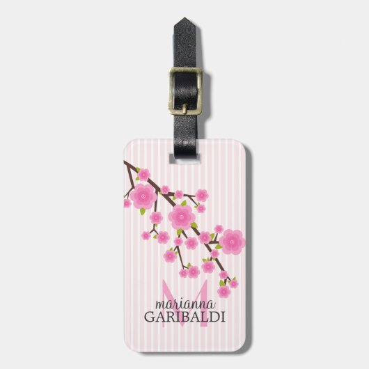 Girly Pink Cherry Blossom , gepersonaliseerd Bagagelabel (Voorkant verticaal)