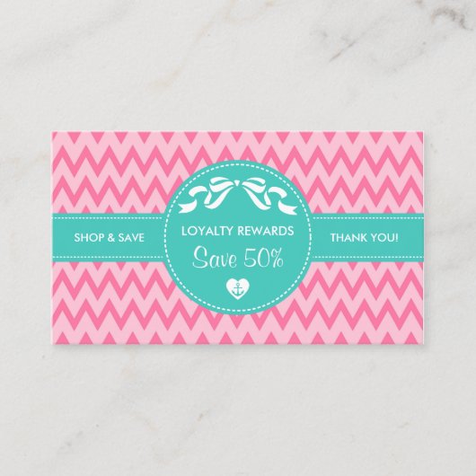 Girly Pink Chevron Boutique Loyalty Rewards Coupon (Voorkant)