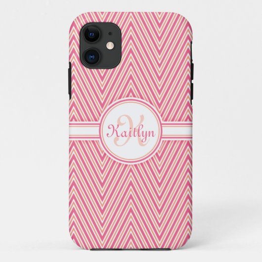 Girly Pink Chevron met Monogram Case-Mate iPhone Case (Achterkant)