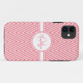 Girly Pink Chevron met Monogram Case-Mate iPhone Case (Achterkant (horizontaal))