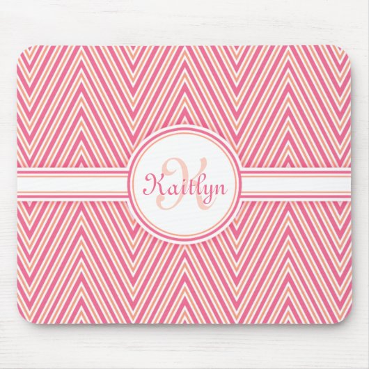 Girly Pink Chevron met Monogram Muismat (Voorkant)