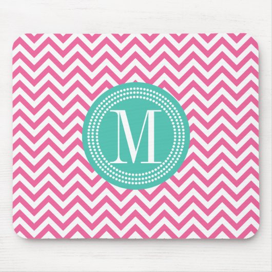 Girly Pink Chevron Zigzag gepersonaliseerd Monogra Muismat (Voorkant)