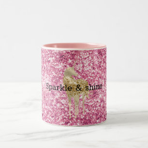 Girly Pink Confetti Gold Unicorn Tweekleurige Koffiemok
