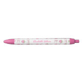 Girly Pink Coquette Strawberry Bow Script Naam Zwarte Inkt Pen (Voorkant)