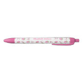 Girly Pink Coquette Strawberry Bow Script Naam Zwarte Inkt Pen (Bodem)