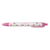 Girly Pink Coquette Strawberry Flower Script Naam Zwarte Inkt Pen (Bodem)