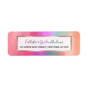 Girly Pink Coral Blauwgroen Abstracte Bewolkte Kun Etiket