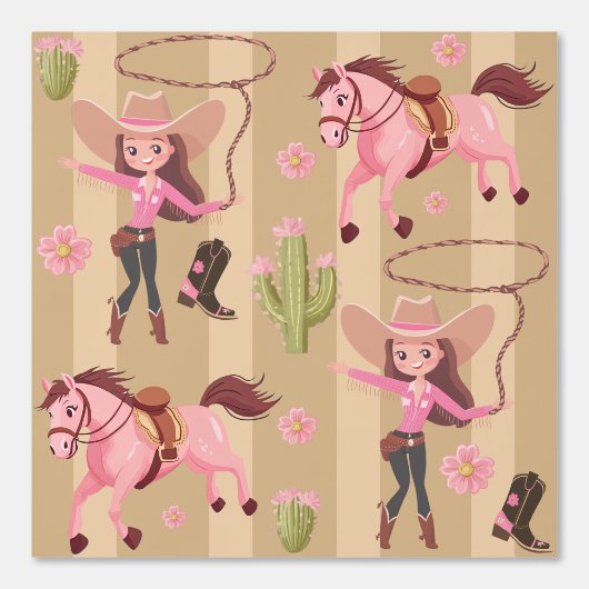Girly Pink Cowgirl Horse Rodeo Western ontwerp Behang (Voorkant)