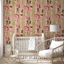 Girly Pink Cowgirl Horse Rodeo Western ontwerp Behang