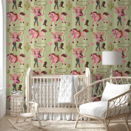 Girly Pink Cowgirl Horse Rodeo Western ontwerp Behang