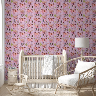 Girly Pink Cowgirl Horse Rodeo Western ontwerp Behang