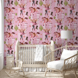 Girly Pink Cowgirl Horse Rodeo Western ontwerp Behang