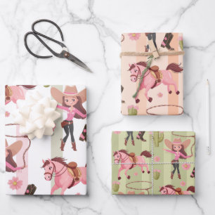Girly Pink Cowgirl Horse Rodeo Western ontwerp Inpakpapier Vel