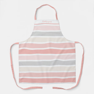 Girly Pink Cream Grey Stripes gepersonaliseerd Schort