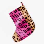 Girly Pink Cream Luipaard Print Grote Kerstsok (Achterkant (Hangend))