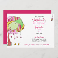 Girly Pink Cupcake Tree Birthday Party Invitation