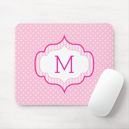 Girly Pink Custom Monogram Polka Dot Pattern Muismat (Met muis)
